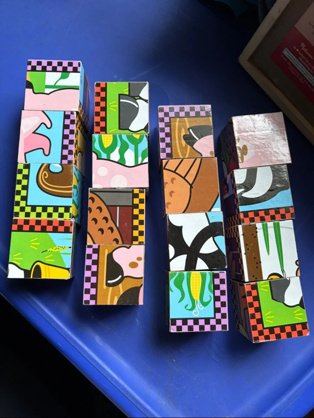 Melissa & Doug Wooden Cube Puzzle Blocks w/wooden tray Farm Animals colorful